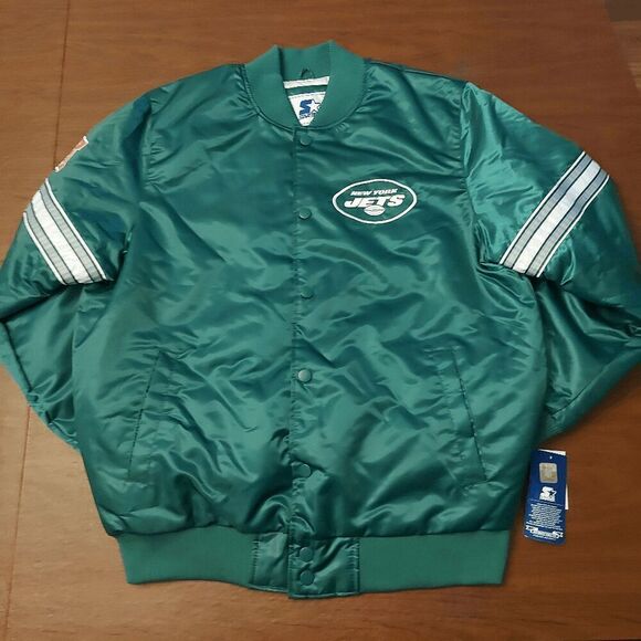 Starter New York Jets Varsity Satin Full Snap Jacket Green White Men's Size XL